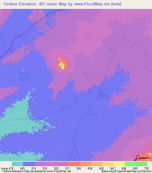 Tarfana,Chad Elevation Map
