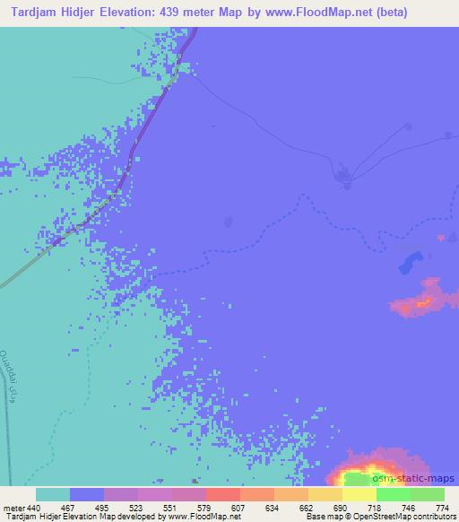 Tardjam Hidjer,Chad Elevation Map