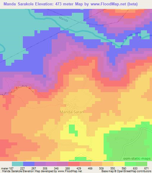 Manda Sarakole,Guinea Elevation Map