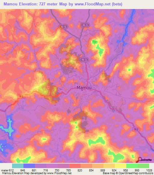 Mamou,Guinea Elevation Map