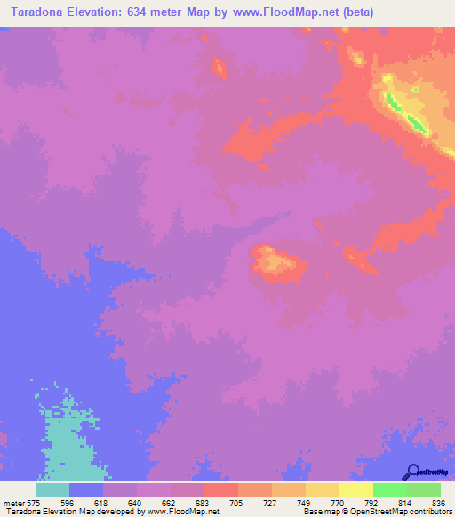Taradona,Chad Elevation Map