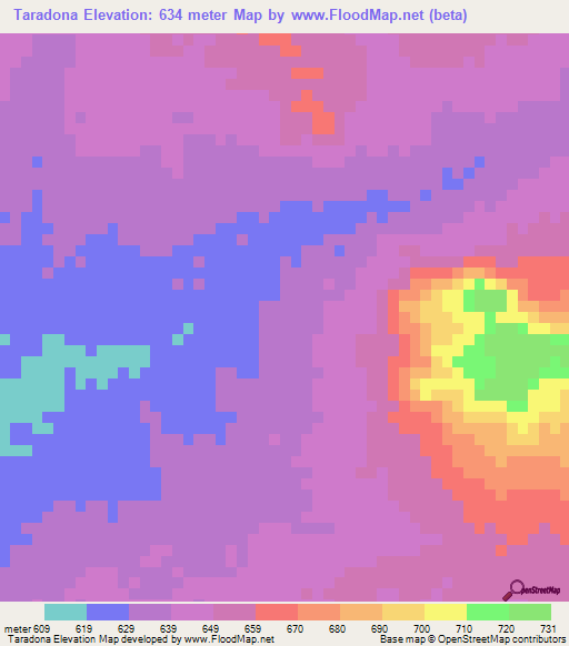 Taradona,Chad Elevation Map