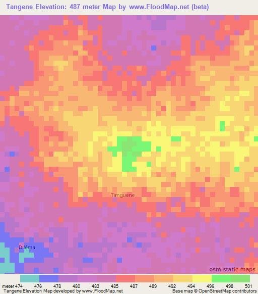 Tangene,Chad Elevation Map