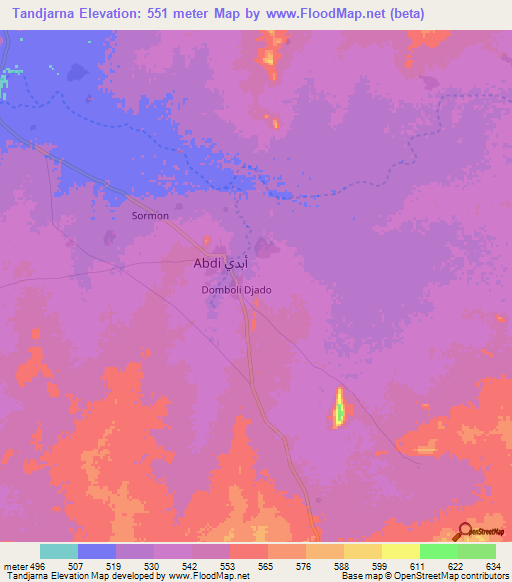 Tandjarna,Chad Elevation Map