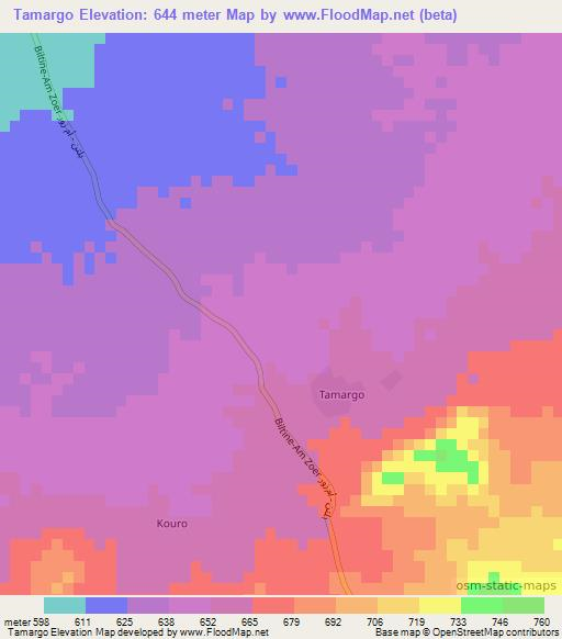 Tamargo,Chad Elevation Map