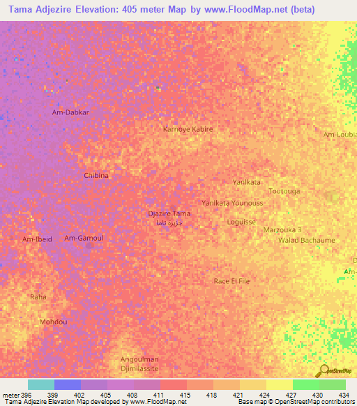 Tama Adjezire,Chad Elevation Map