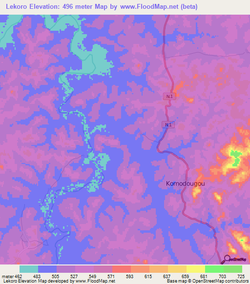 Lekoro,Guinea Elevation Map