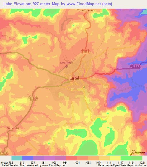 Labe,Guinea Elevation Map