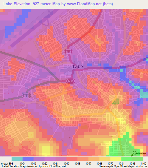 Labe,Guinea Elevation Map