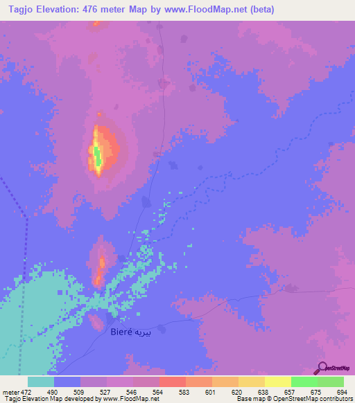 Tagjo,Chad Elevation Map