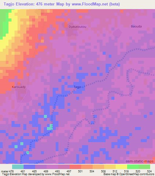 Tagjo,Chad Elevation Map