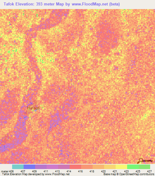 Tafok,Chad Elevation Map