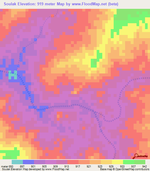 Soulak,Chad Elevation Map