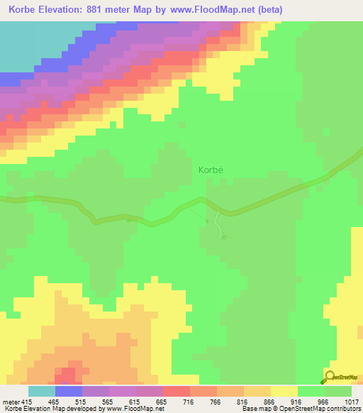 Korbe,Guinea Elevation Map