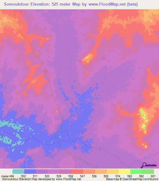 Somoukdour,Chad Elevation Map