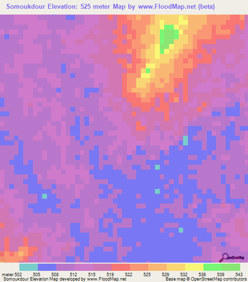 Somoukdour,Chad Elevation Map