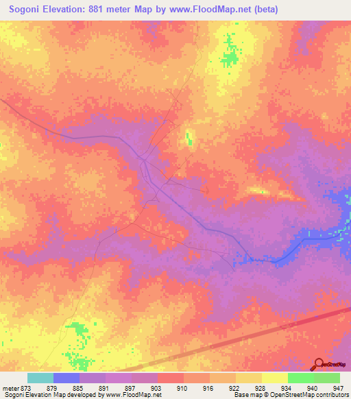 Sogoni,Chad Elevation Map