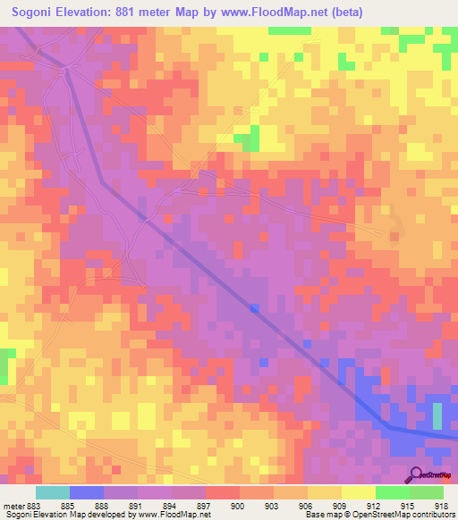 Sogoni,Chad Elevation Map