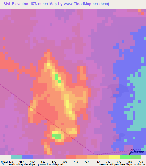 Sisi,Chad Elevation Map