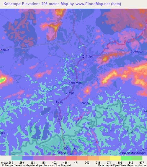 Kohempa,Guinea Elevation Map