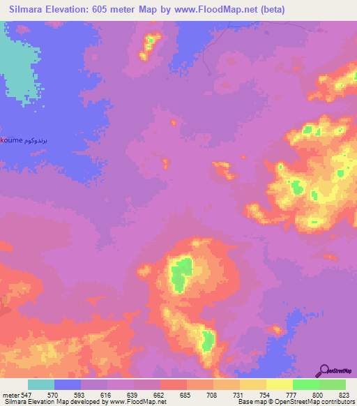 Silmara,Chad Elevation Map