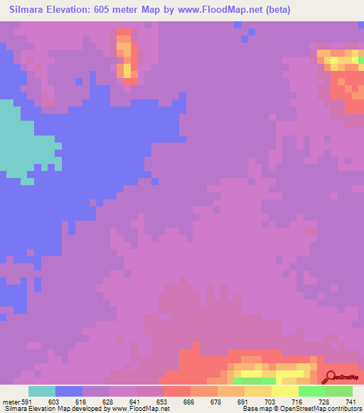 Silmara,Chad Elevation Map