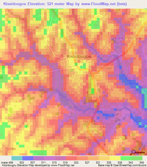 Kissidougou,Guinea Elevation Map