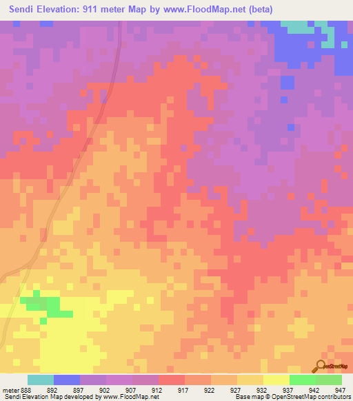 Sendi,Chad Elevation Map