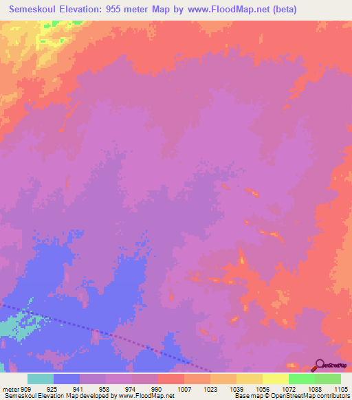 Semeskoul,Chad Elevation Map