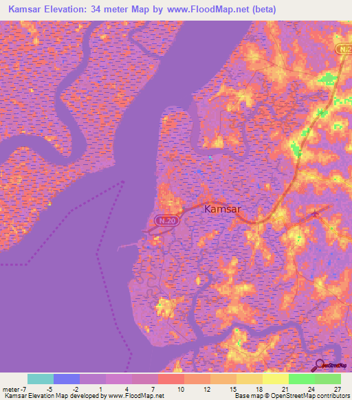 Kamsar,Guinea Elevation Map