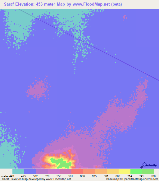 Saraf,Chad Elevation Map