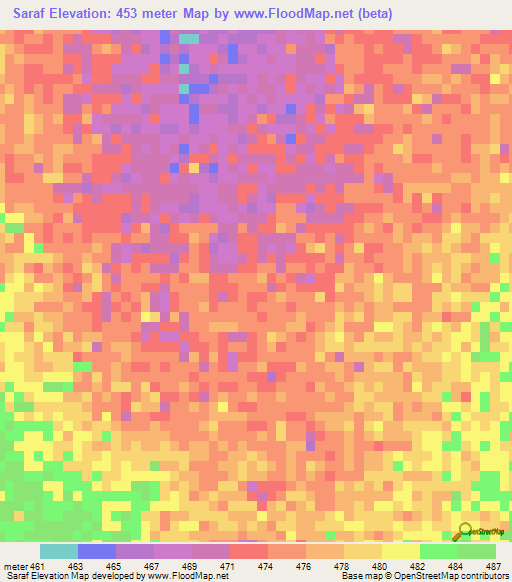 Saraf,Chad Elevation Map