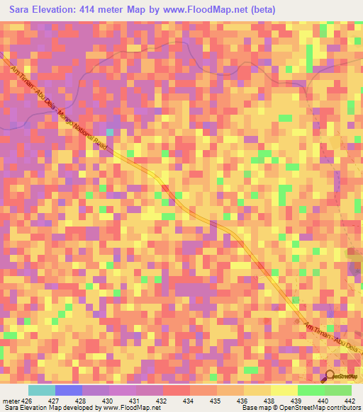 Sara,Chad Elevation Map