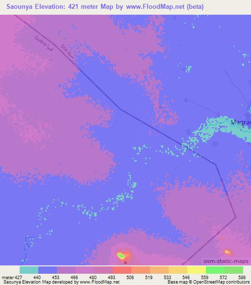 Saounya,Chad Elevation Map