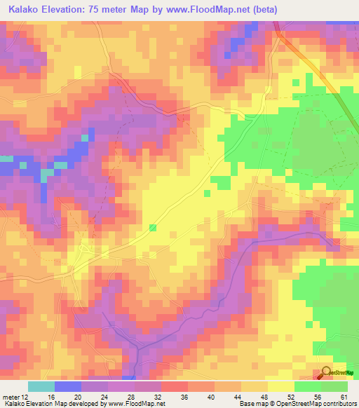 Kalako,Guinea Elevation Map