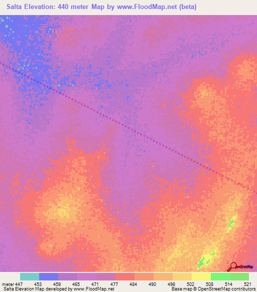 Salta,Chad Elevation Map