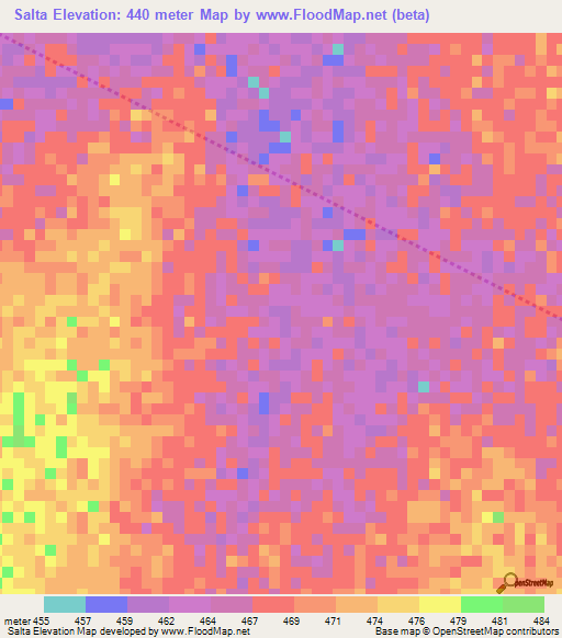 Salta,Chad Elevation Map