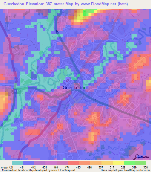 Gueckedou,Guinea Elevation Map