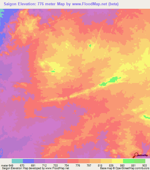 Saigon,Chad Elevation Map