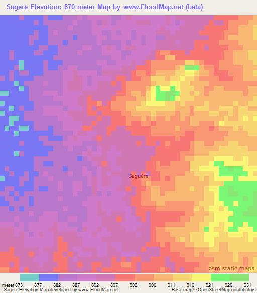 Sagere,Chad Elevation Map