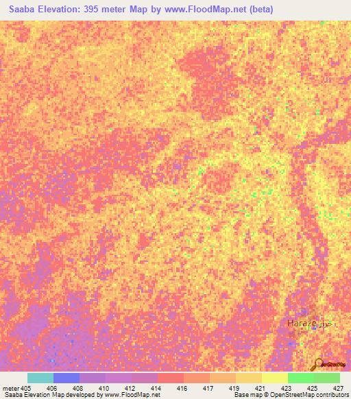 Saaba,Chad Elevation Map