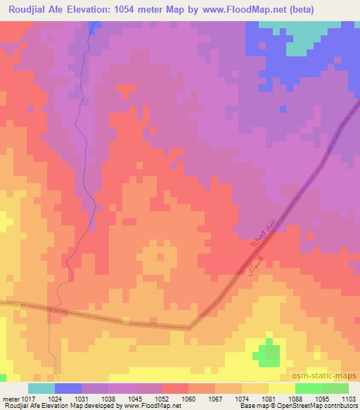 Roudjial Afe,Chad Elevation Map