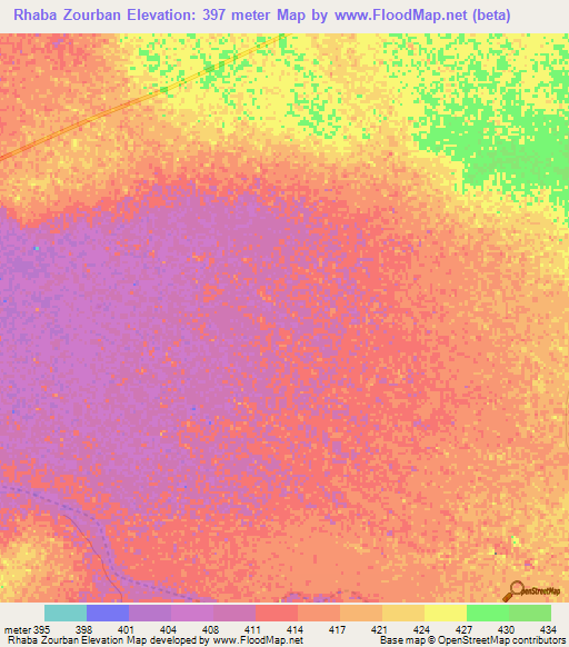 Rhaba Zourban,Chad Elevation Map