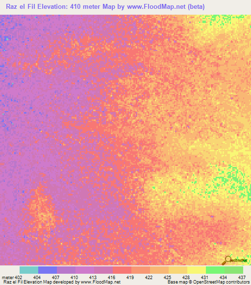 Raz el Fil,Chad Elevation Map