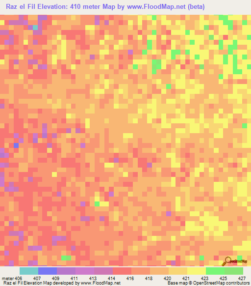 Raz el Fil,Chad Elevation Map