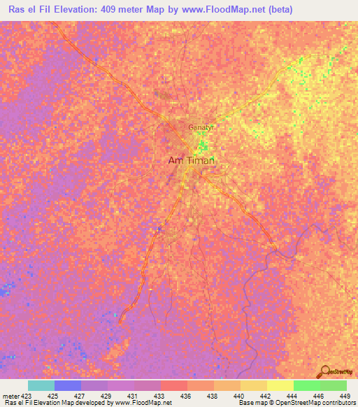 Ras el Fil,Chad Elevation Map