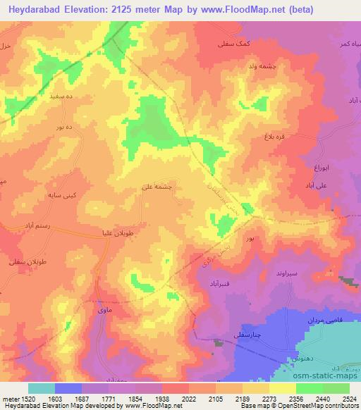 Heydarabad,Iran Elevation Map