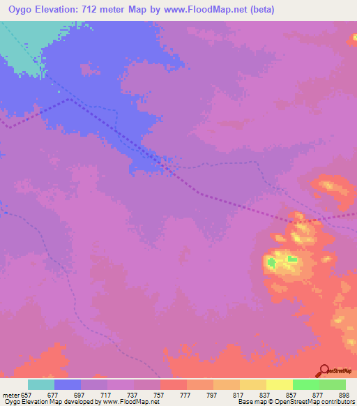Oygo,Chad Elevation Map