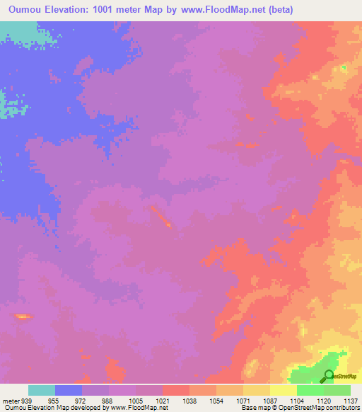 Oumou,Chad Elevation Map