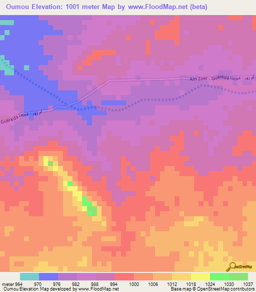Oumou,Chad Elevation Map